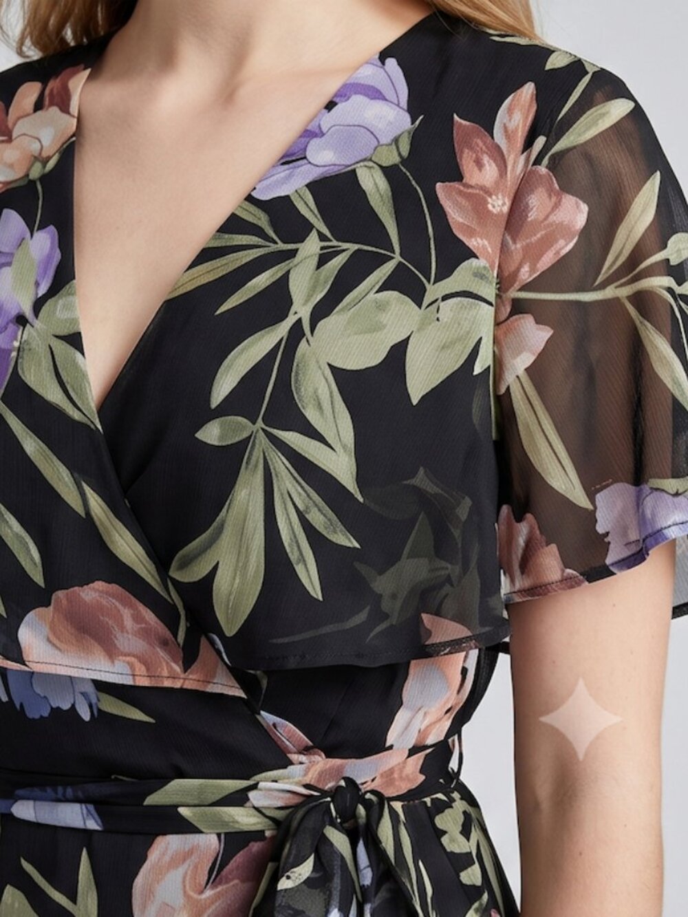 Gabby Skye Black Floral Faux-Wrap Midi Dress - Picture 4 of 11
